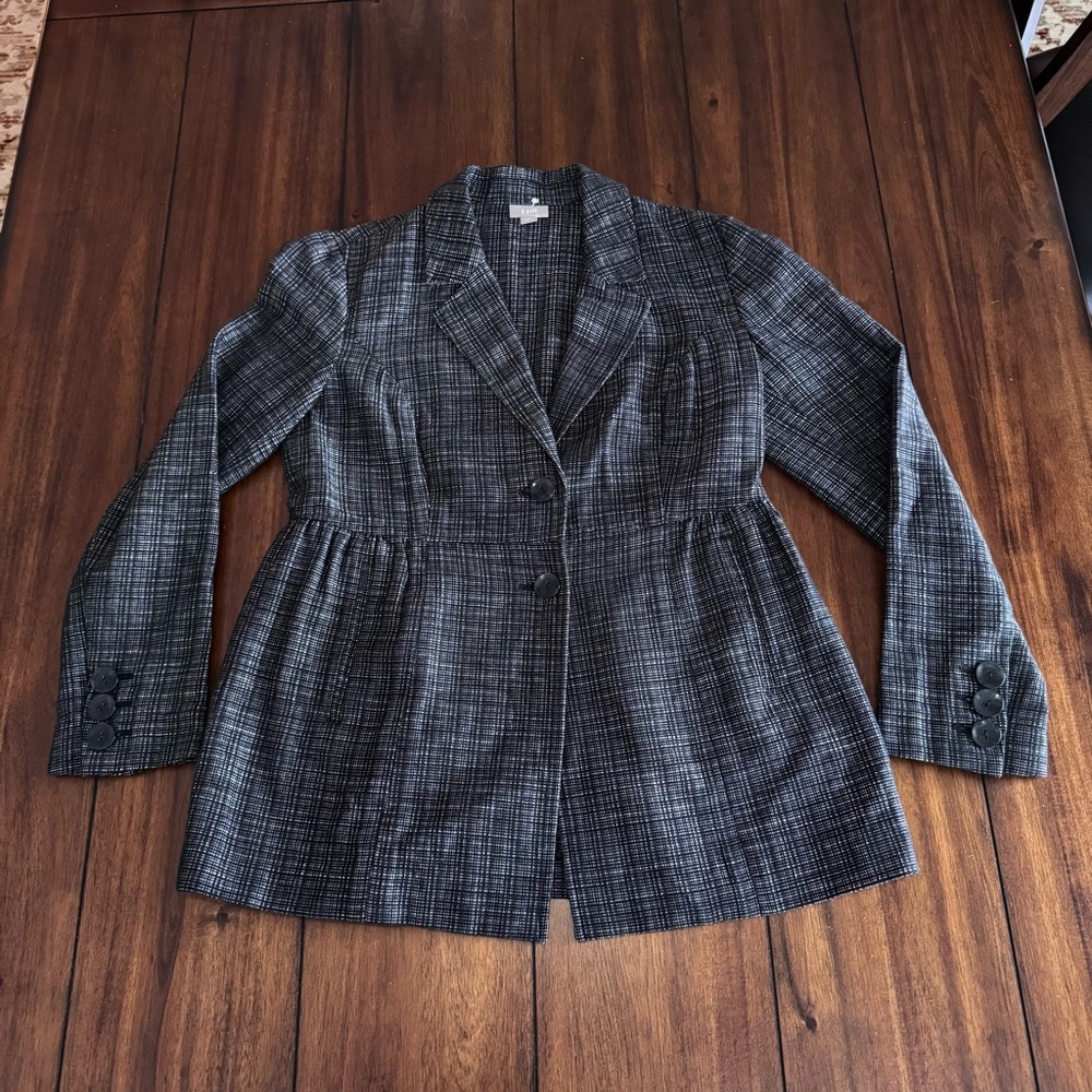 J. Jill Black Silver‎ Tweed Cotton Blend Peplum Blazer Jacket Size 8 Preppy